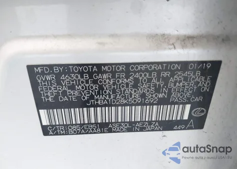 2019 Lexus Is 300 from USA, damaged, VIN JTHBA1D28K5091692